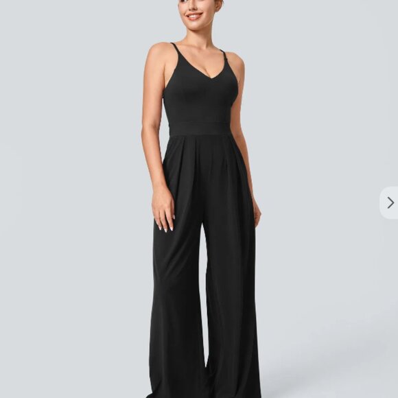 BNWT Halara Wide Leg Quick Dry Resort Slip Jumpsuit L Petite Black - Picture 1 of 5